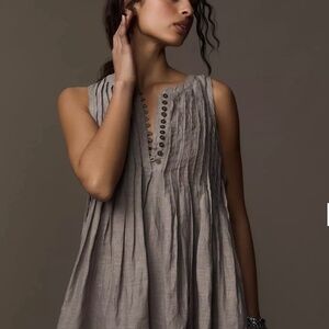 By Anthropologie Linen Sleeveless Pleated Mini Dress